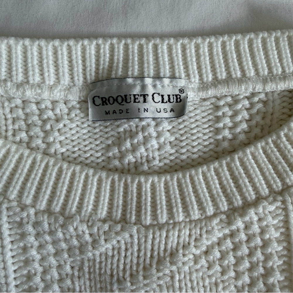 Vintage 80s Croquet Club Creamy White Cable Knit Long Sleeve Crew Neck Sweater - Picture 10 of 13